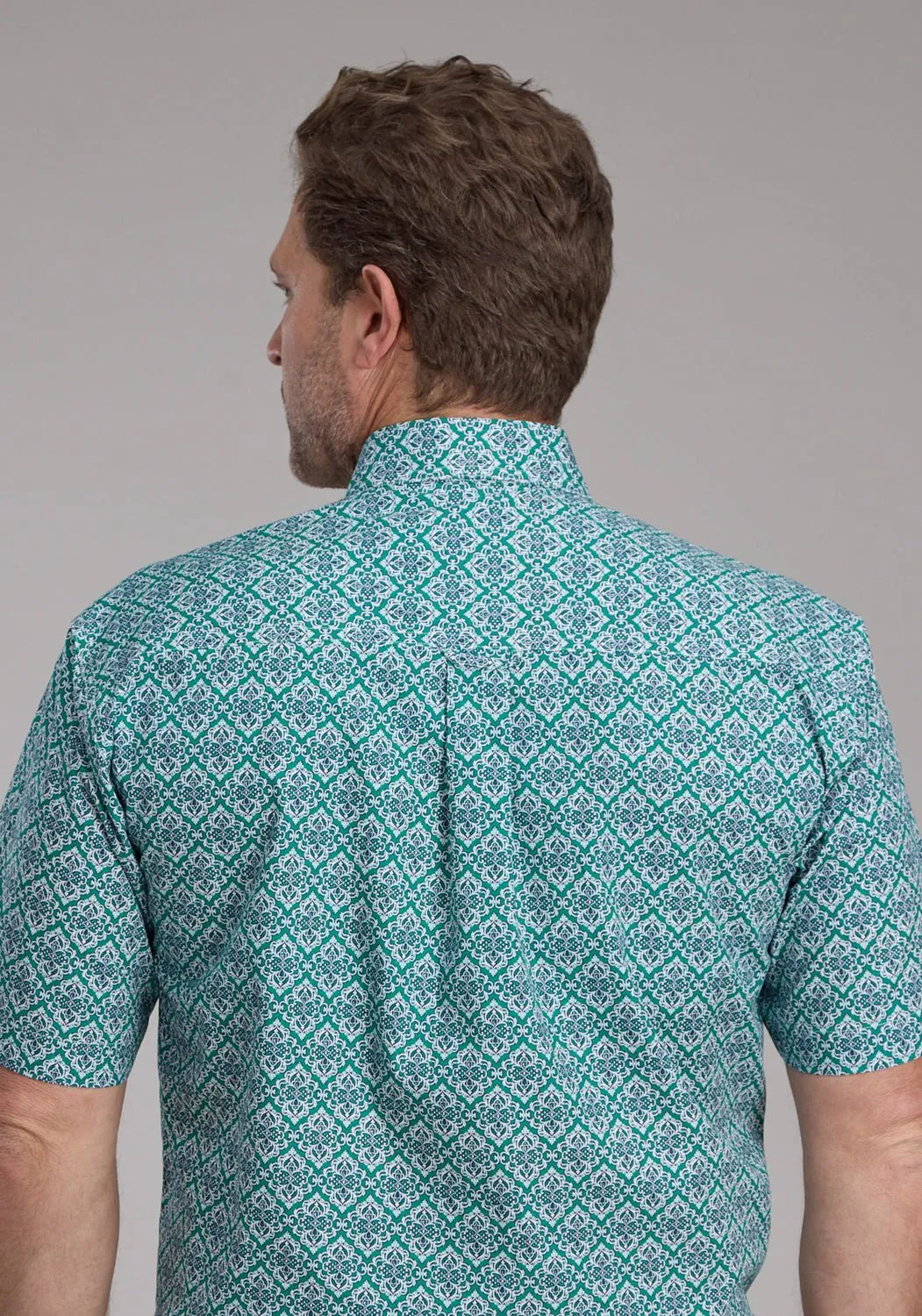 Roper Mens 2380 Jade Medallion Green 100% Cotton 1 Pkt S/S Shirt V-Neck Tailored Style