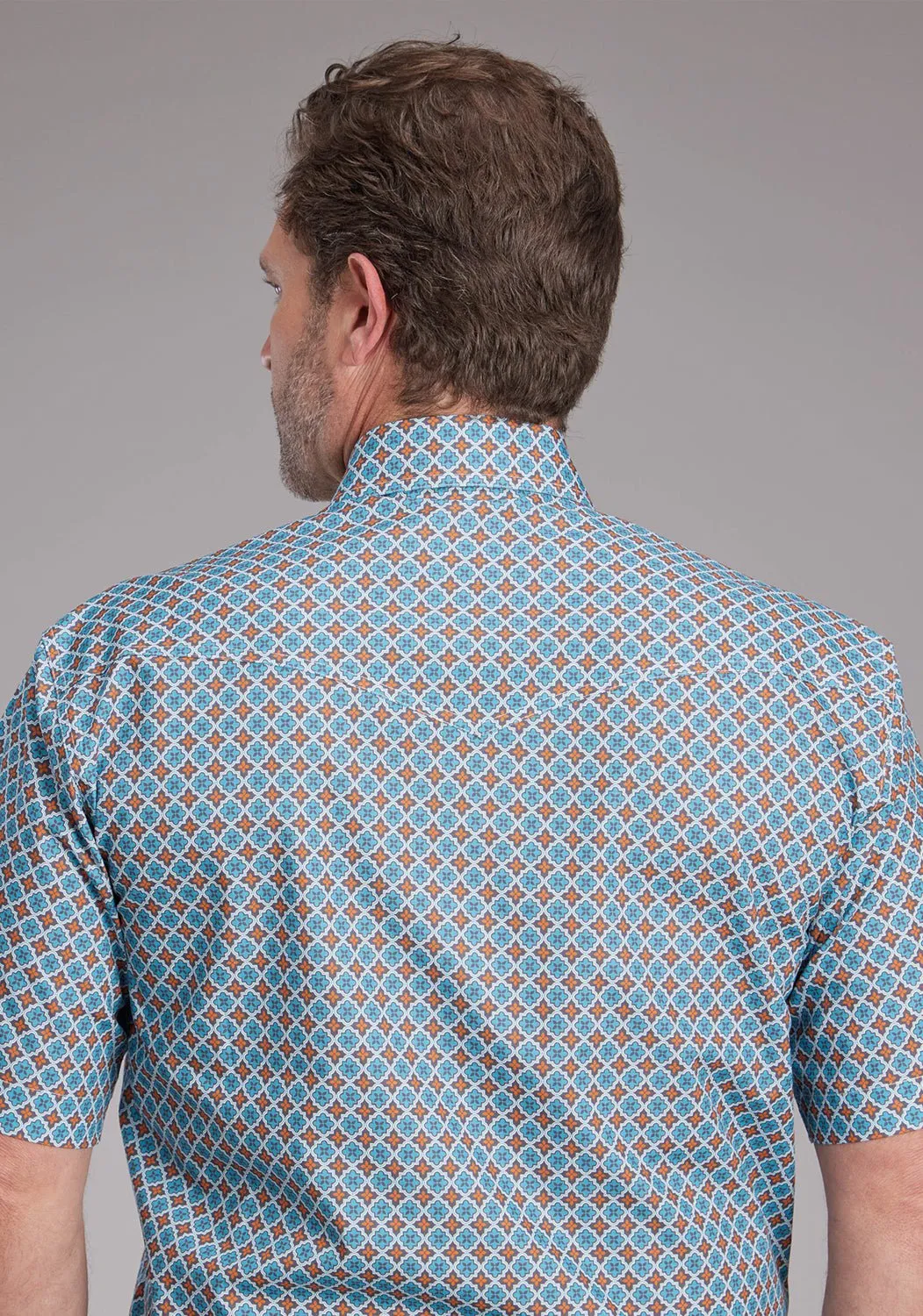 Roper Mens 2381 Tile Foulard Turquoise 100% Cotton S/S Shirt ethical fashion Job Interview