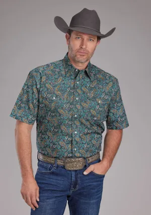 Roper Mens 2382 Dusk Paisley Blue 100% Cotton S/S Shirt Comfort Fit Fitted Design Roper Mens 2382 Dusk Paisley Blue 100% Cotton S/S Shirt