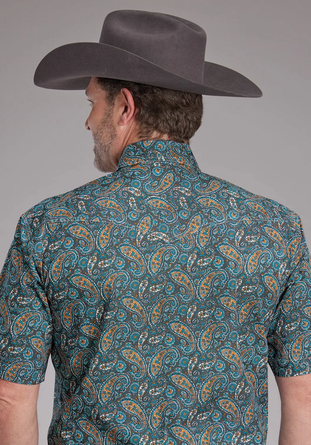 Roper Mens 2382 Dusk Paisley Blue 100% Cotton S/S Shirt Summer Vibes