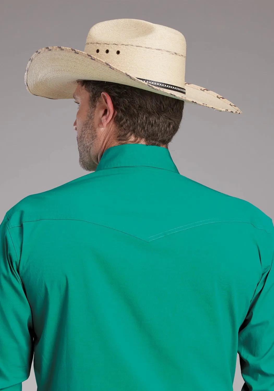 Business Meeting Roper Mens 2388 Poplin Stretch Jade Green Cotton Blend L/S Shirt