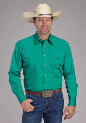 Roper Mens 2388 Poplin Stretch Jade Green Cotton Blend L/S Shirt Unisex wear Roper Mens 2388 Poplin Stretch Jade Green Cotton Blend L/S Shirt Fashionable Comfort