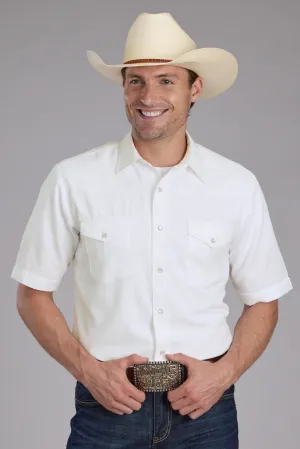 Roper Mens 2401A Tone on Tone White Poly/Cotton S/S Shirt Casual Layer Fast Drying Abrasion resistant Roper Mens 2401A Tone on Tone White Poly/Cotton S/S Shirt