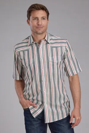 Roper Mens 2403 Ombre Stripe Navy/White Cotton Blend S/S Shirt Odor Lock Technology Roper Mens 2403 Ombre Stripe Navy/White Cotton Blend S/S Shirt Street Wear Moisture Wicking Layer