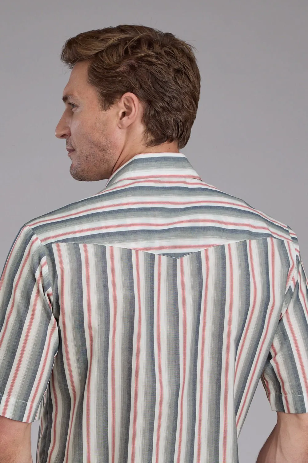 Iconic look Roper Mens 2403 Ombre Stripe Navy/White Cotton Blend S/S Shirt