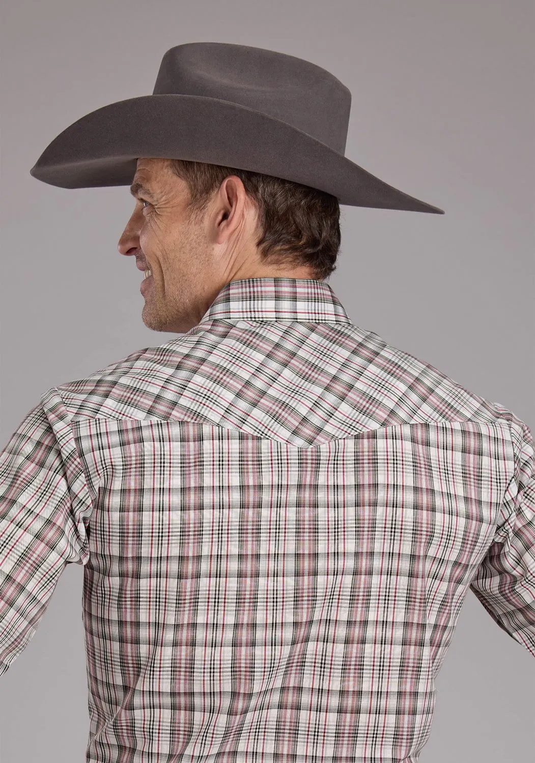 Multipocket Style High Street Fashion Roper Mens 2409 Plaid White/Grey Cotton Blend S/S Shirt