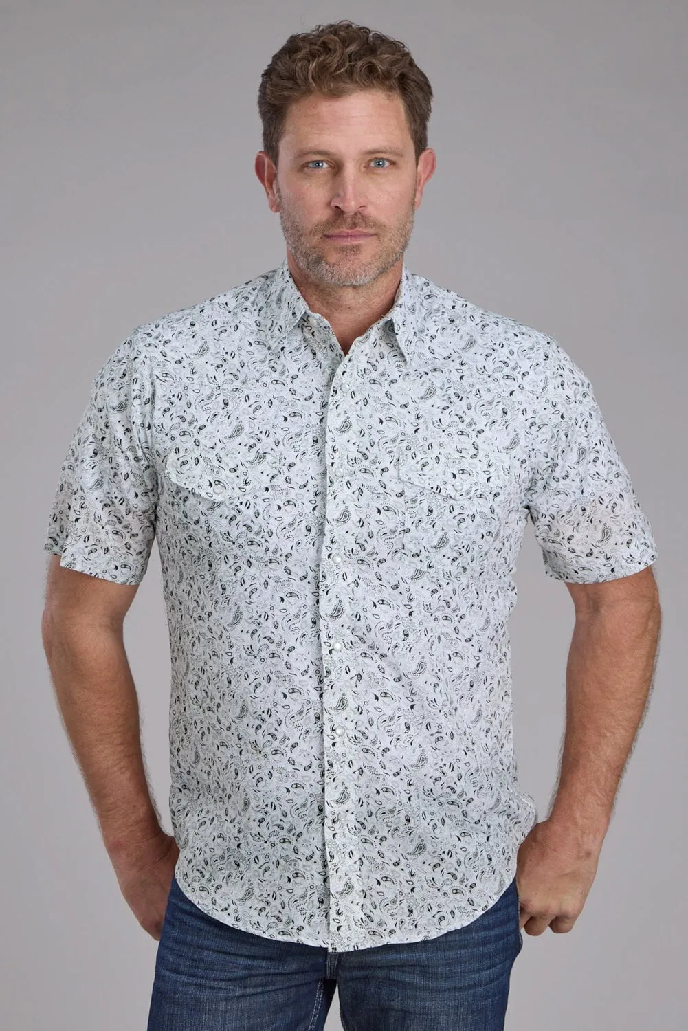 Roper Mens 2428 Paisley Black/White Cotton Blend S/S Shirt Simple Style
