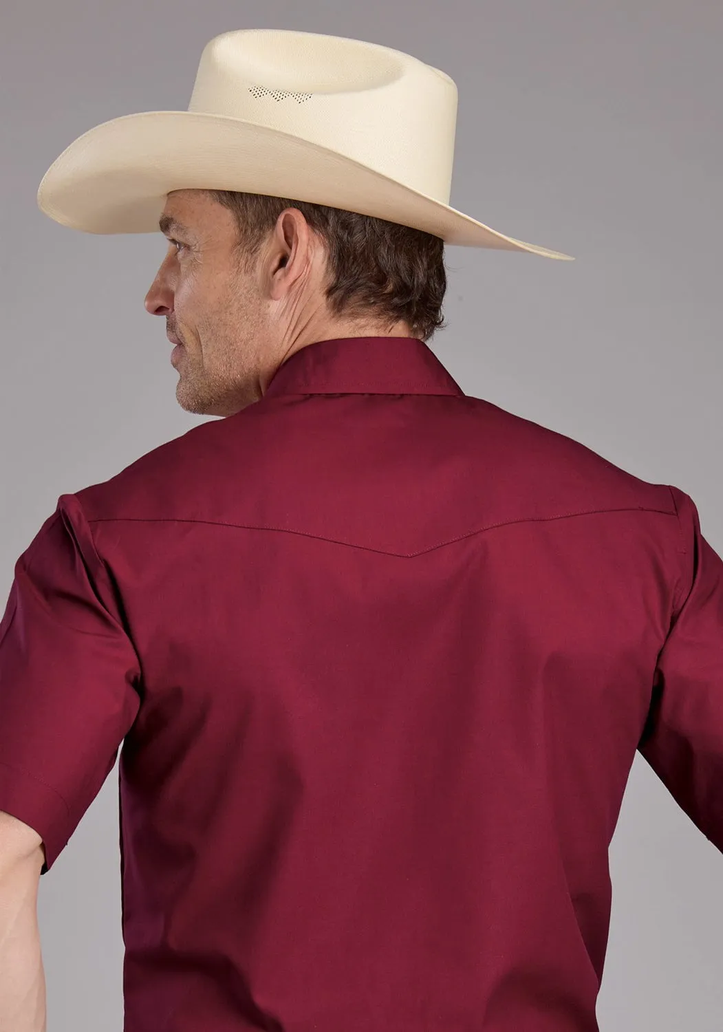 Perfect Look Roper Mens 2445 Solid Broadcloth Berry Cotton Blend S/S Shirt