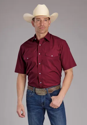 Roper Mens 2445 Solid Broadcloth Berry Cotton Blend S/S Shirt Versatile Style Roper Mens 2445 Solid Broadcloth Berry Cotton Blend S/S Shirt Wrinkle Resistant