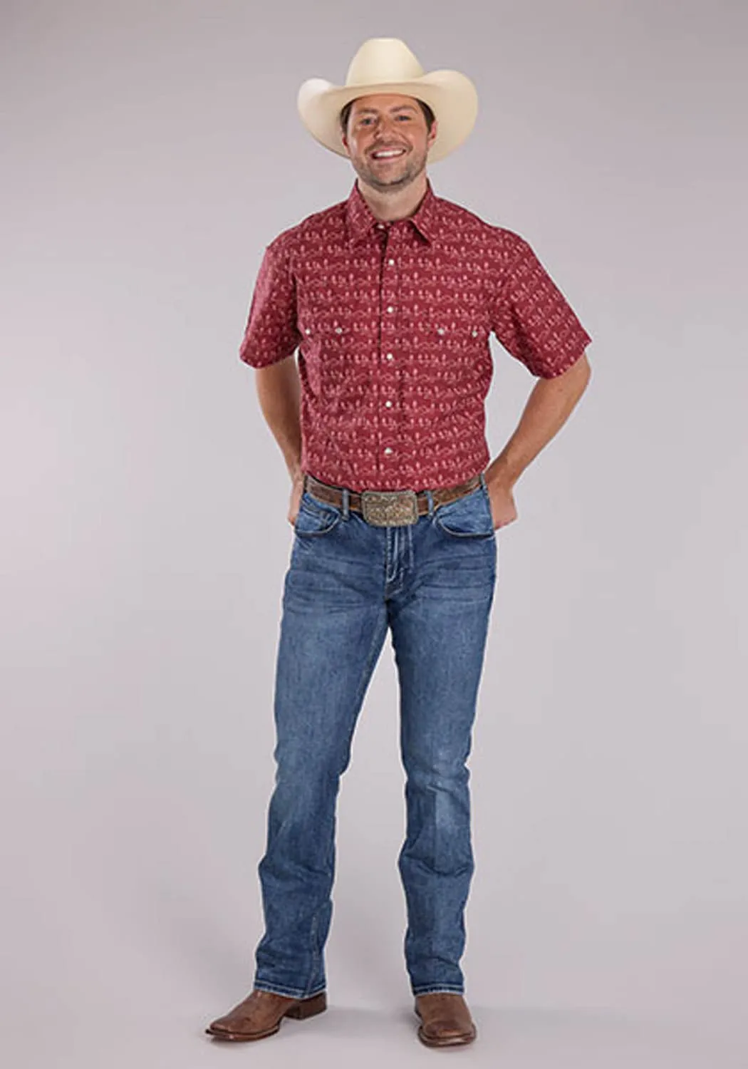 Roper Mens 2464 Desert Stripe Red 100% Cotton S/S Shirt Sporty Style
