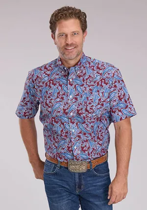Roper Mens 2496 Heritage Paisley Wine/Blue 100% Cotton 1 Pkt S/S Shirt Functional Fit Roper Mens 2496 Heritage Paisley Wine/Blue 100% Cotton 1 Pkt S/S Shirt Weekend Wear