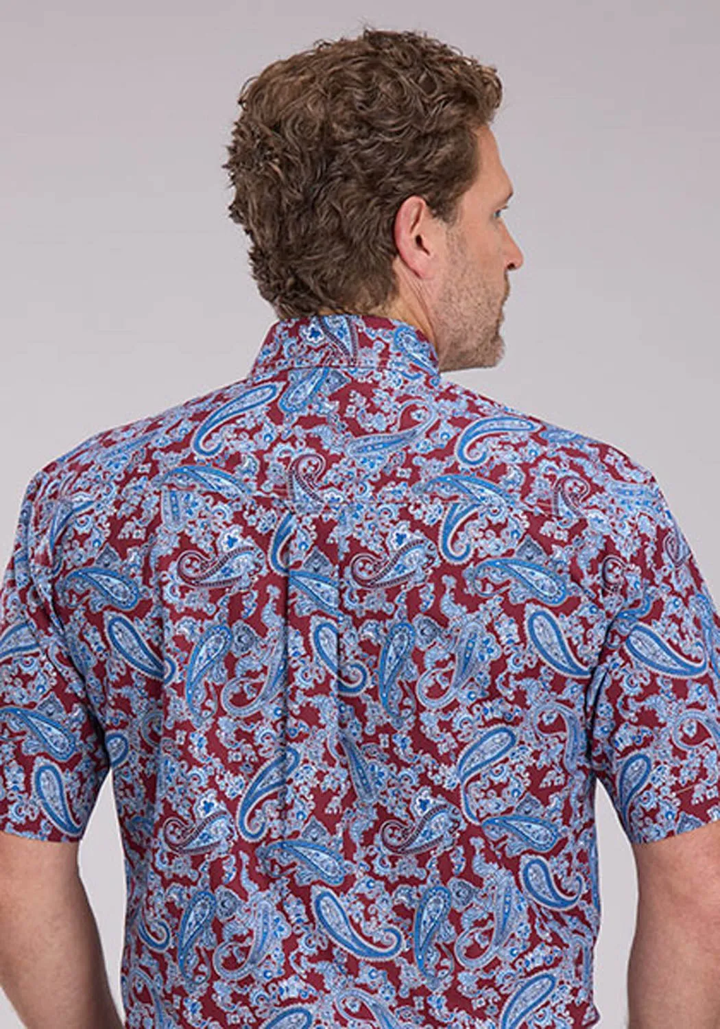 Roper Mens 2496 Heritage Paisley Wine/Blue 100% Cotton 1 Pkt S/S Shirt Active Comfort Wrinkle-Free