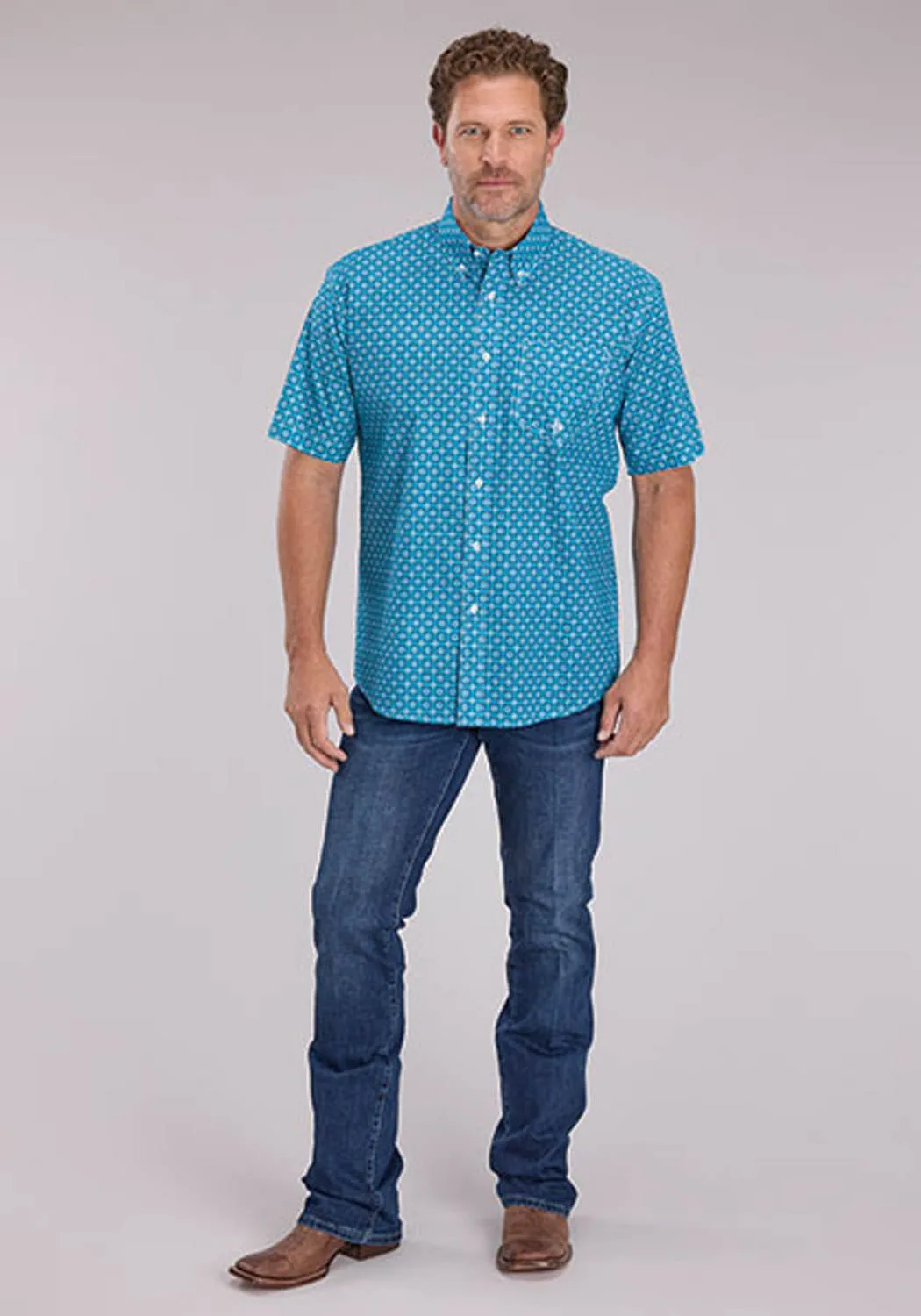 Versatile Layer Roper Mens 2503 Bluebird Foulard Blue 100% Cotton 1 Pkt S/S Shirt
