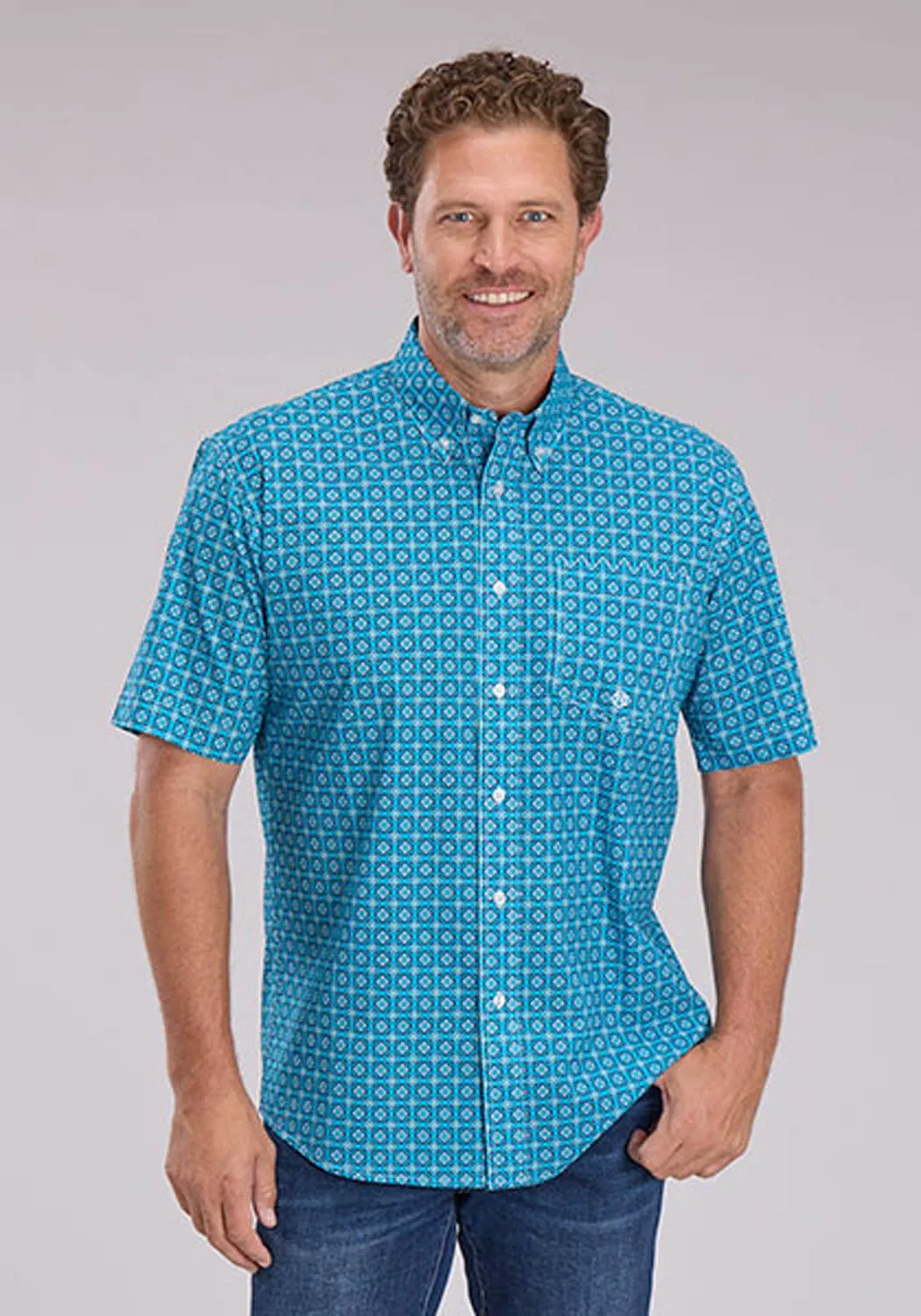 Roper Mens 2503 Bluebird Foulard Blue 100% Cotton 1 Pkt S/S Shirt stain resistant coating Versatile Clothing