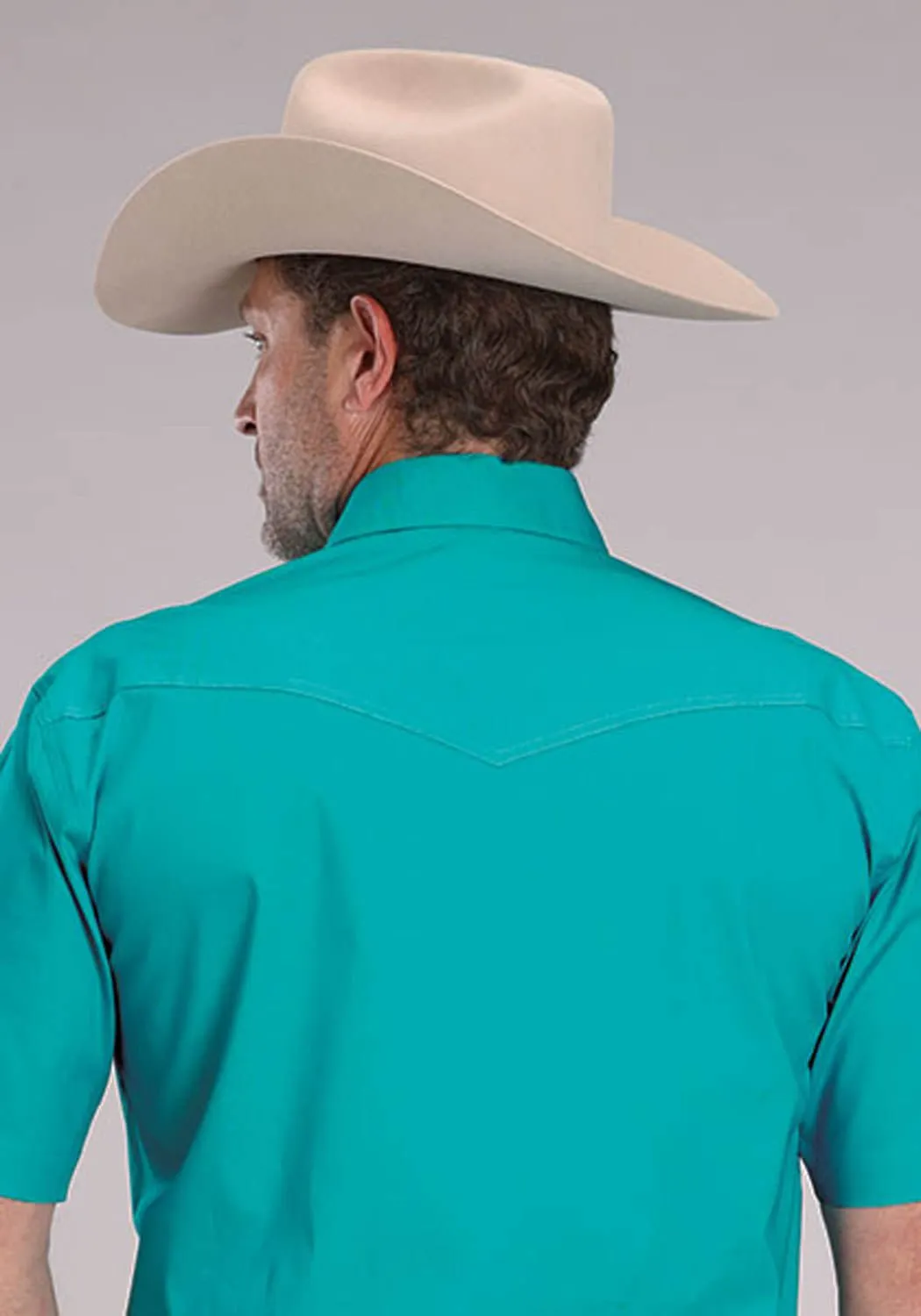Roper Mens 2509 Solid Stretch Poplin Turquoise Cotton Blend S/S Shirt Special Occasion Street Comfort