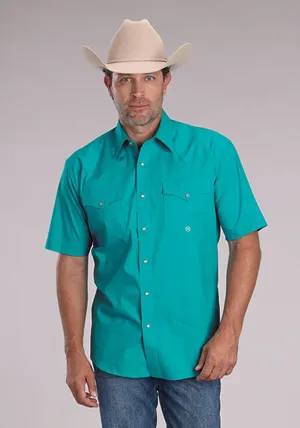 Roper Mens 2509 Solid Stretch Poplin Turquoise Cotton Blend S/S Shirt Effortless Fashion adult clothing Youthful Style Roper Mens 2509 Solid Stretch Poplin Turquoise Cotton Blend S/S Shirt