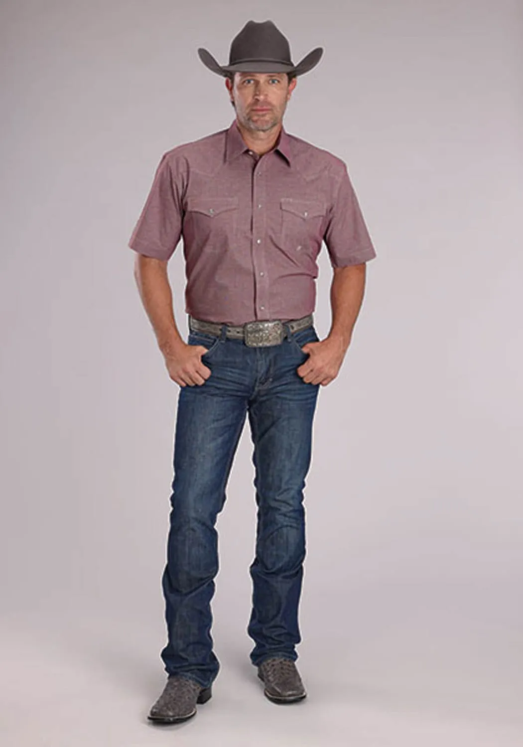 Winter Comfort Relaxed Wear Roper Mens 2510 Stretch Mini Check Wine Cotton Blend S/S Shirt