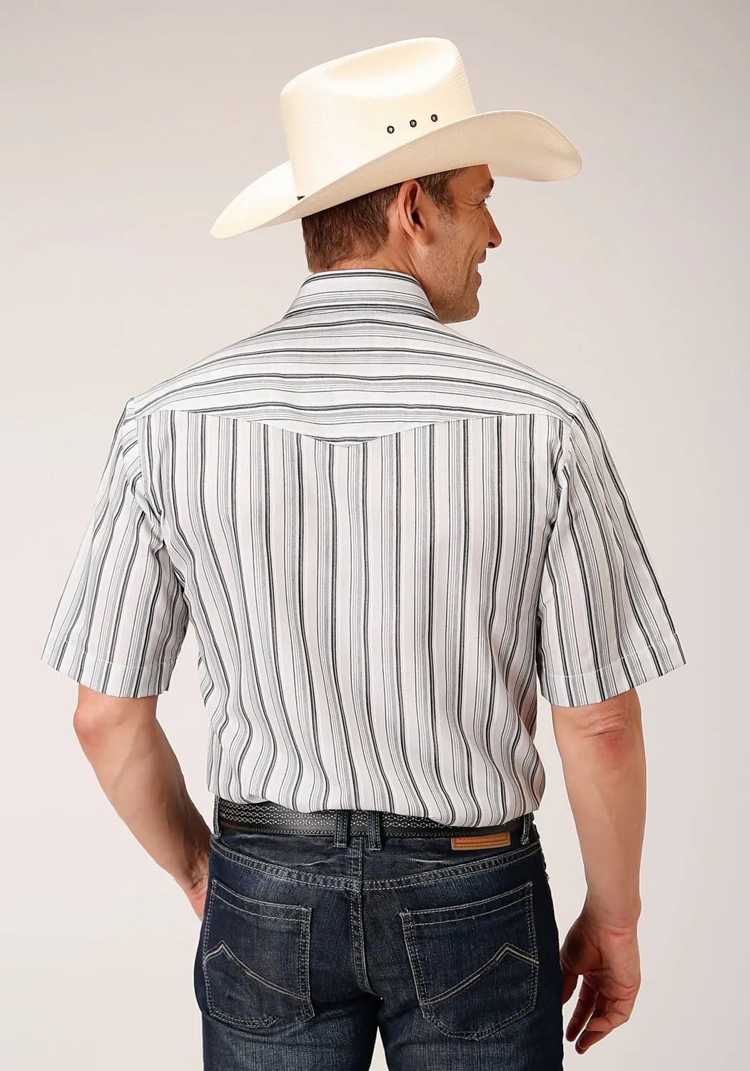 decorative element Minimalist Design Roper Mens 80/20 Stripe Grey Cotton Blend S/S Shirt
