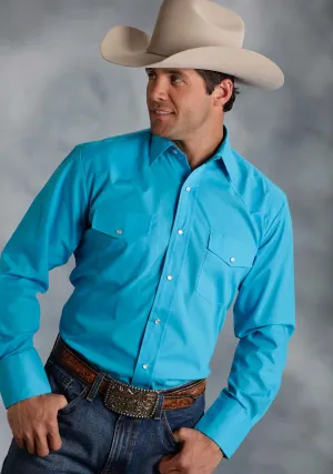 Roper Mens 9839 Broadcloth Turquoise Cotton Blend L/S Shirt Active Fashion Unisex wear Two Tone Stitching Roper Mens 9839 Broadcloth Turquoise Cotton Blend L/S Shirt