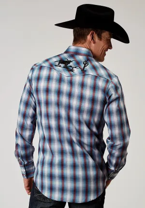 Roper Mens Americana Plaid Bull Grey Cotton Blend L/S Shirt Casual Style BBQ Party Roper Mens Americana Plaid Bull Grey Cotton Blend L/S Shirt