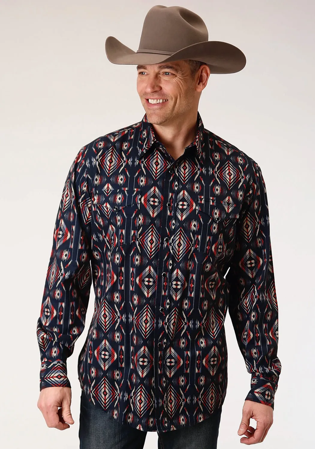 Odor Control Technology Tropical theme Roper Mens Black 100% Cotton Blanket Stripe L/S Shirt