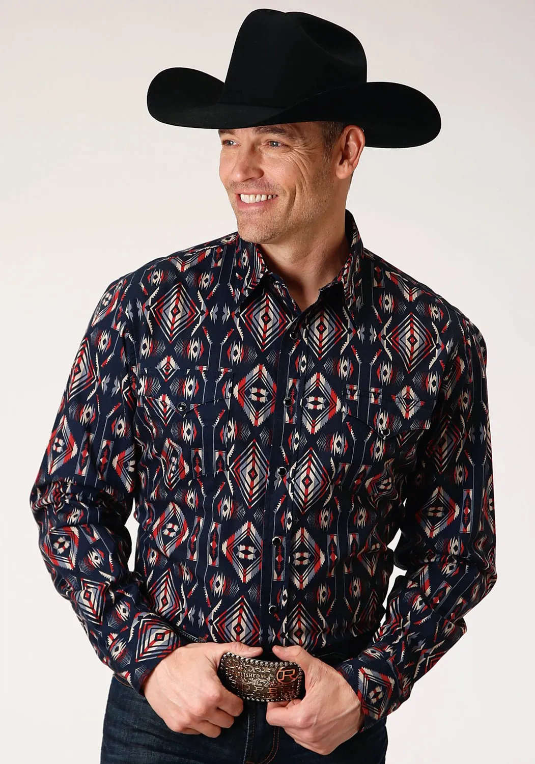 Animal Print Roper Mens Black 100% Cotton Blanket Stripe L/S Shirt