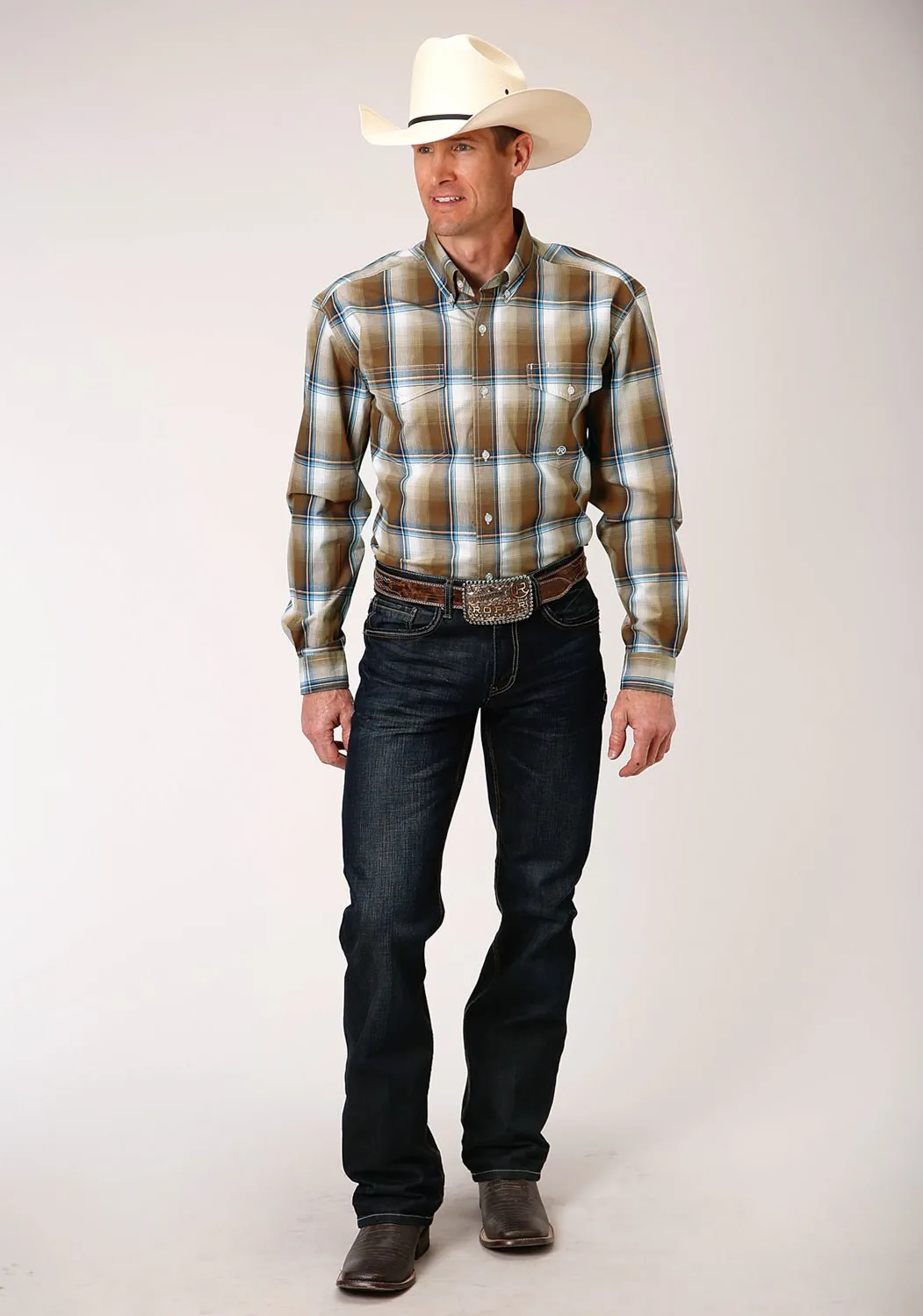 Roper Mens Black 100% Cotton Country Road BD L/S Button Shirt Comfy Layer