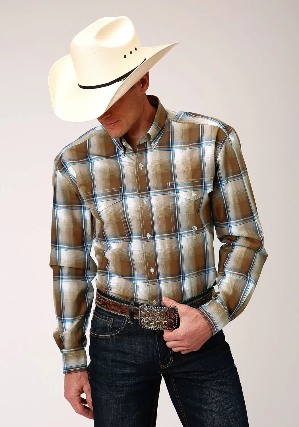 Roper Mens Black 100% Cotton Country Road BD L/S Button Shirt Summer Outfit