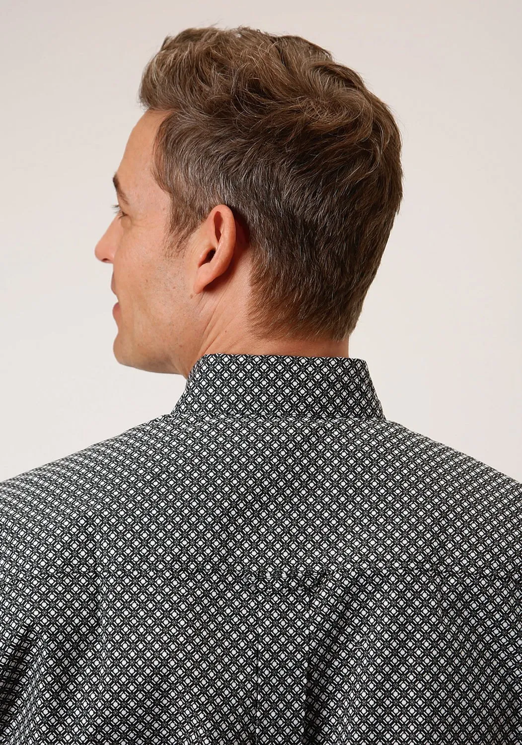 Roper Mens Black 100% Cotton Diamond Star Geo BD S/S 1 Pocket Shirt Ergonomic Sleeve Cut