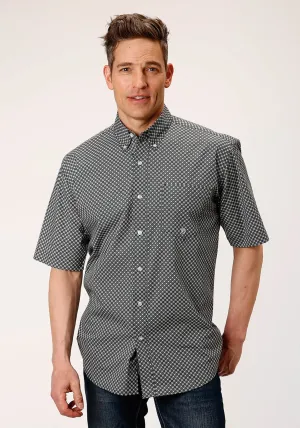Roper Mens Black 100% Cotton Diamond Star Geo BD S/S 1 Pocket Shirt Limited Edition Roper Mens Black 100% Cotton Diamond Star Geo BD S/S 1 Pocket Shirt Flexible Knit