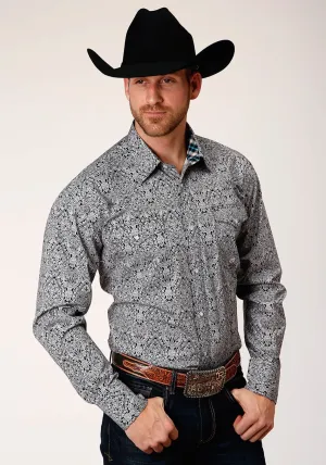 Roper Mens Black 100% Cotton Medallion Paisley L/S Tall Shirt Subtle pattern Active Fit Roper Mens Black 100% Cotton Medallion Paisley L/S Tall Shirt