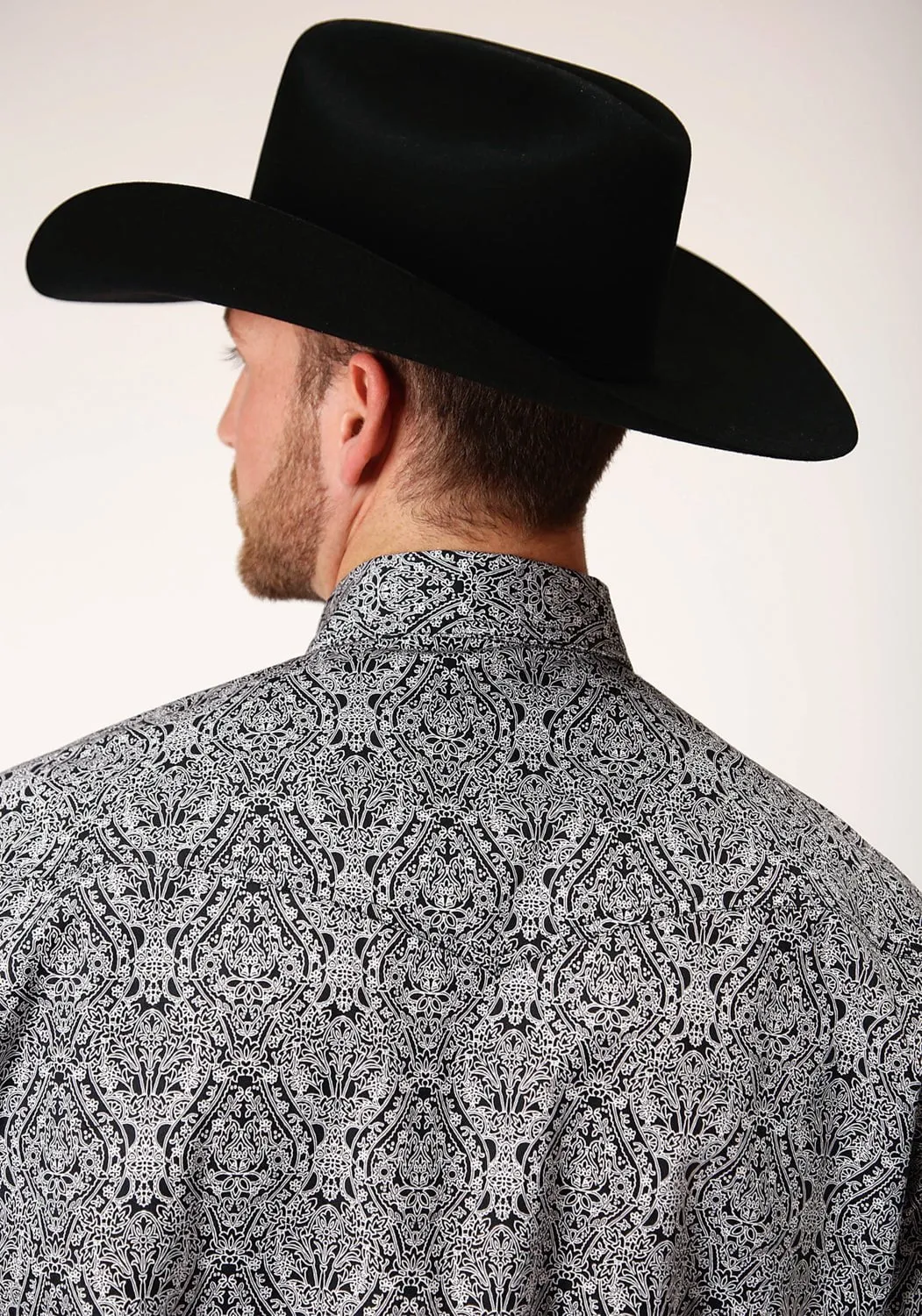 Unmatched comfort Roper Mens Black 100% Cotton Medallion Paisley L/S Tall Shirt