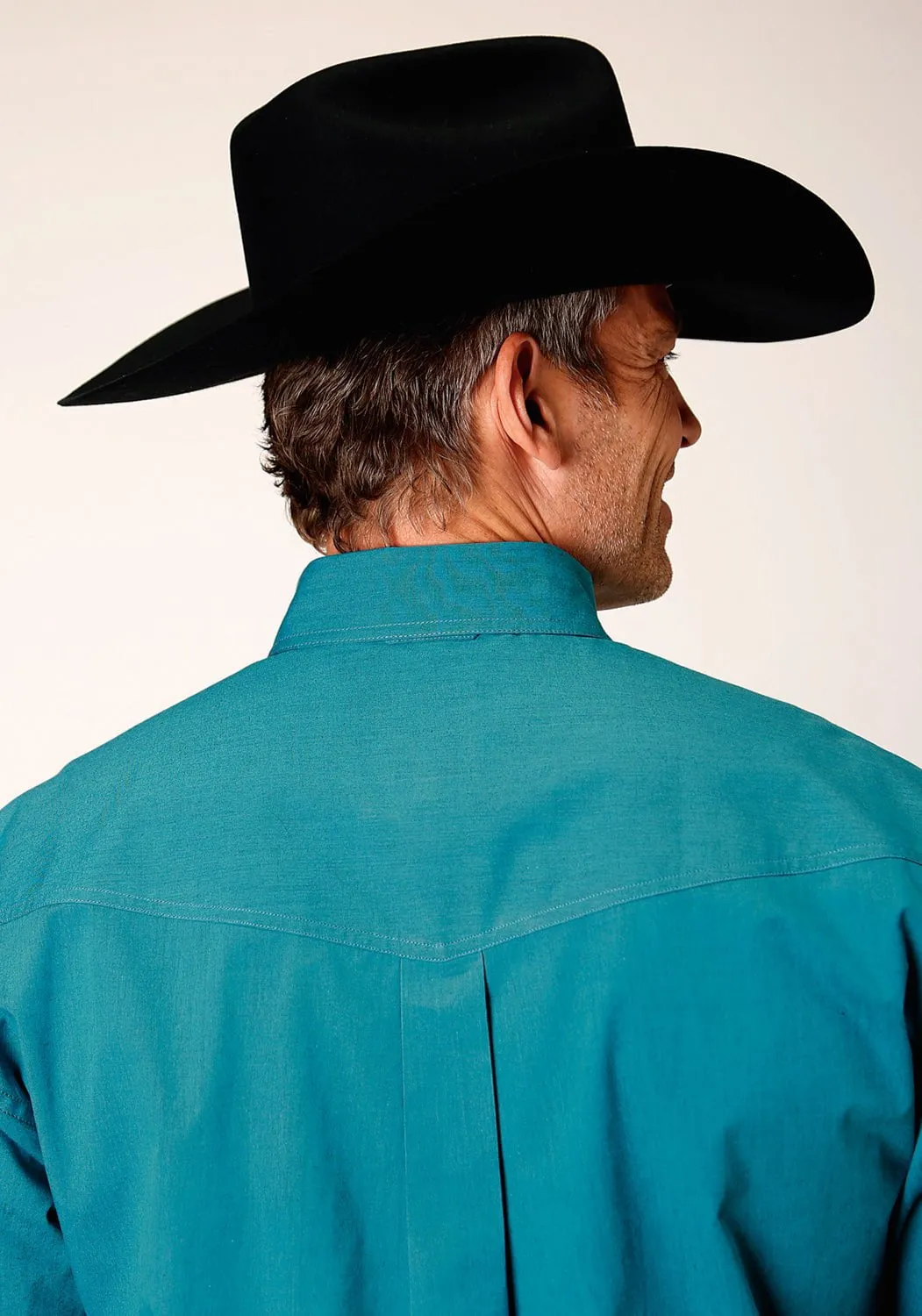 Roper Mens Black Fill Button Teal 100% Cotton L/S Shirt Embroidered Logo