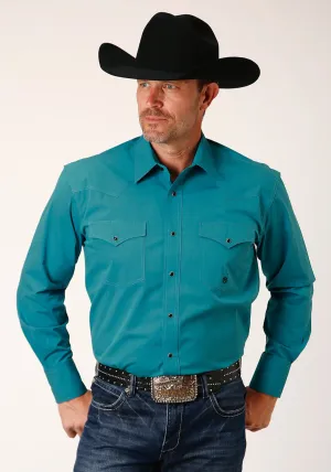 Roper Mens Black Fill Snap Teal 100% Cotton L/S Shirt Windproof Material Adjustable Cuff Closure Gradient effect Roper Mens Black Fill Snap Teal 100% Cotton L/S Shirt