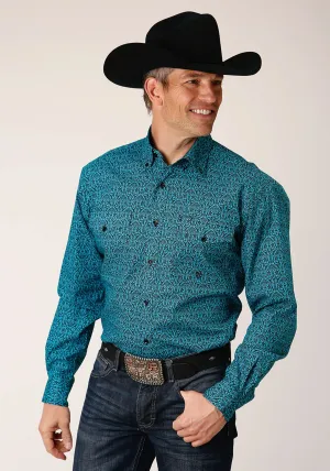 Roper Mens Black Fill Teal 100% Cotton L/S Shirt Sustainable Wear Roper Mens Black Fill Teal 100% Cotton L/S Shirt Networking Session Party Ready