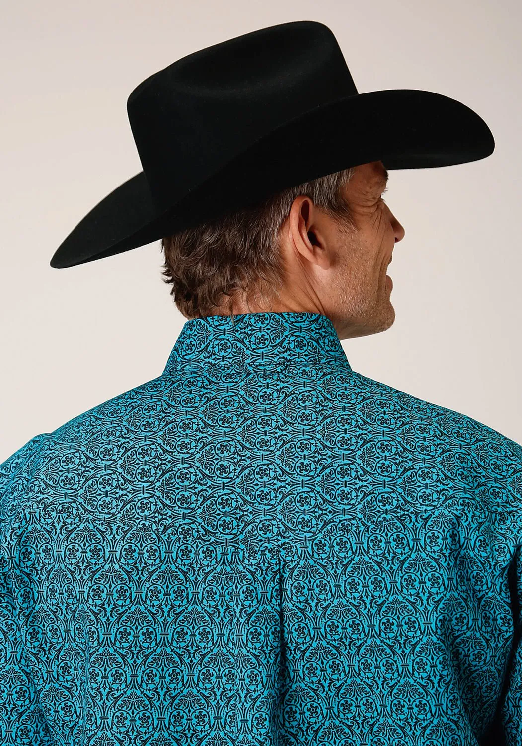 Roper Mens Black Fill Teal 100% Cotton L/S Shirt Wardrobe Essential