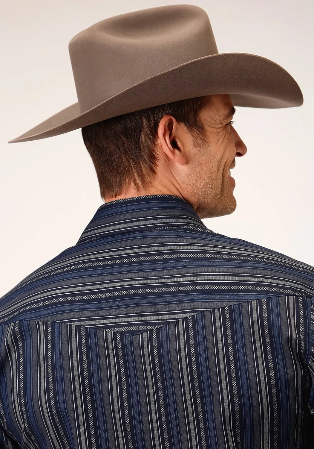 Pre Shrunk Cotton Blend Seasonal Comfort Roper Mens Black/Blue Cotton Blend Stripe L/S Shirt