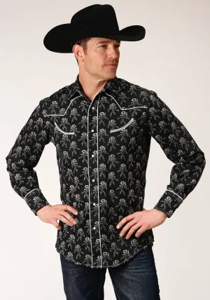 Roper Mens Black/Cream Cotton Blend Floral L/S Shirt Subtle pattern Roper Mens Black/Cream Cotton Blend Floral L/S Shirt Comfort-First