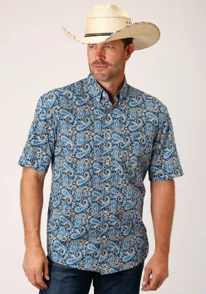 Roper Mens Blue 100% Cotton Amarillo Paisley BD S/S 1 Pkt Shirt Soft Option Beach Attire Roper Mens Blue 100% Cotton Amarillo Paisley BD S/S 1 Pkt Shirt