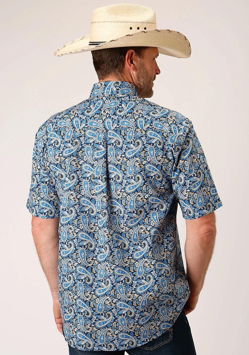 Chic Layer Roper Mens Blue 100% Cotton Amarillo Paisley BD S/S 1 Pkt Shirt