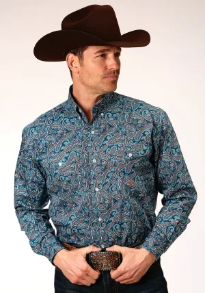 Roper Mens Blue 100% Cotton Canyon Paisley BD L/S Btn Shirt Washed Effect Roper Mens Blue 100% Cotton Canyon Paisley BD L/S Btn Shirt Casual Friday Lightweight Material