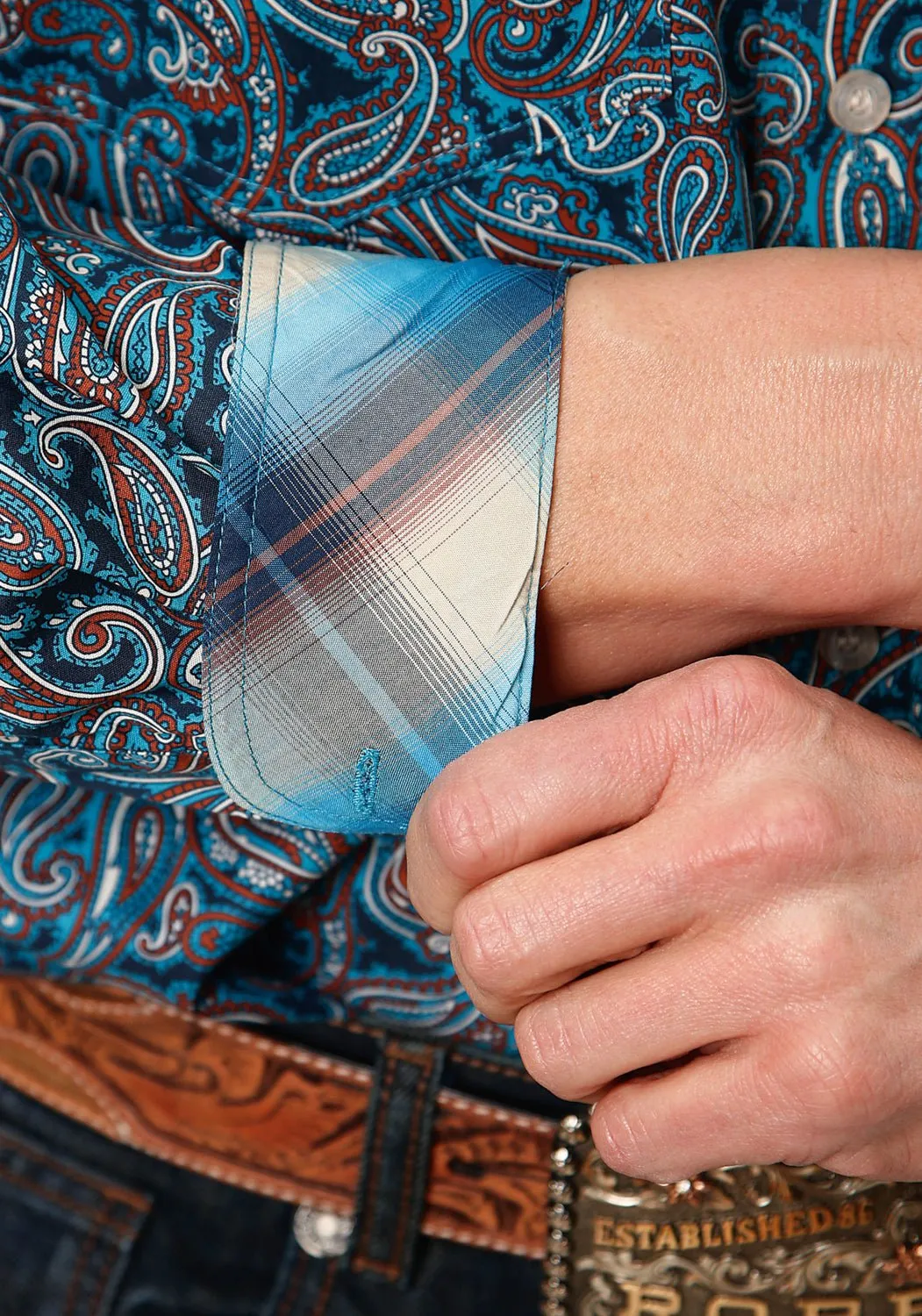 Corporate Event Roper Mens Blue 100% Cotton Canyon Paisley BD L/S Btn Shirt