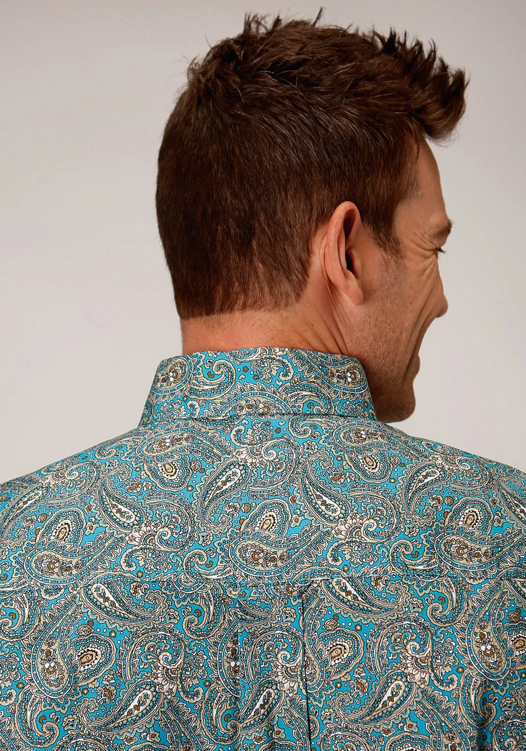 Roper Mens Blue 100% Cotton Saddle Paisley BD S/S 1 Pkt Shirt Smart Design Urban Trend