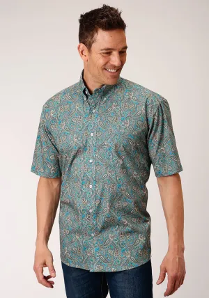 Roper Mens Blue 100% Cotton Saddle Paisley BD S/S 1 Pkt Shirt Hooded style Roper Mens Blue 100% Cotton Saddle Paisley BD S/S 1 Pkt Shirt Luxurious Feel Timeless Wardrobe
