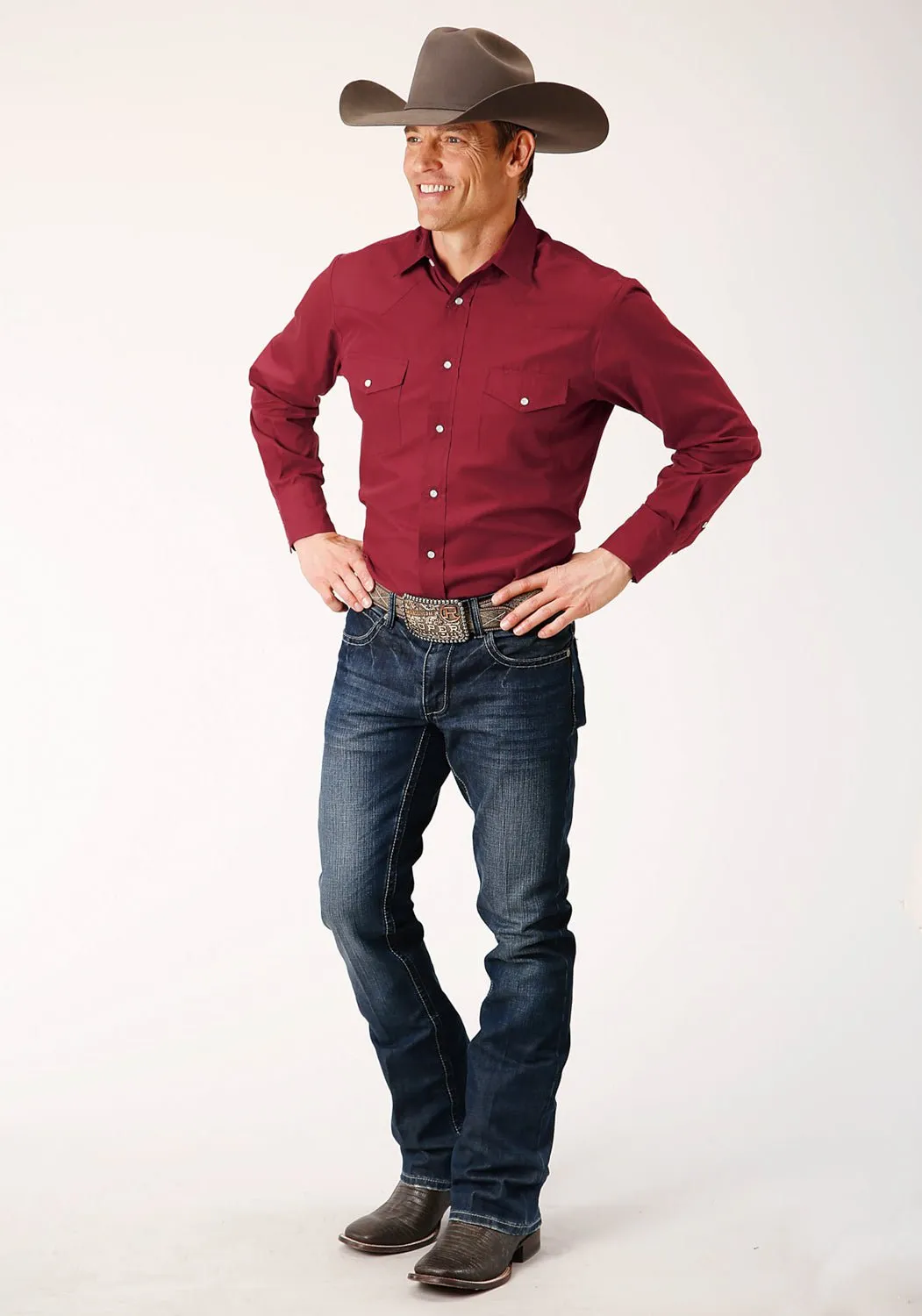 Roper Mens Broadcloth Deep Russet Cotton Blend L/S Shirt Local Favorite