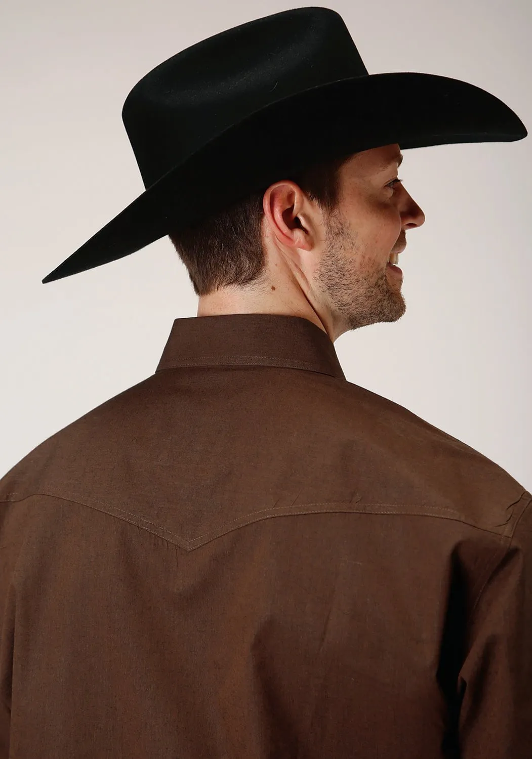 High-Quality Fabric Roper Mens Brown 100% Cotton Black Fill L/S Snap Shirt