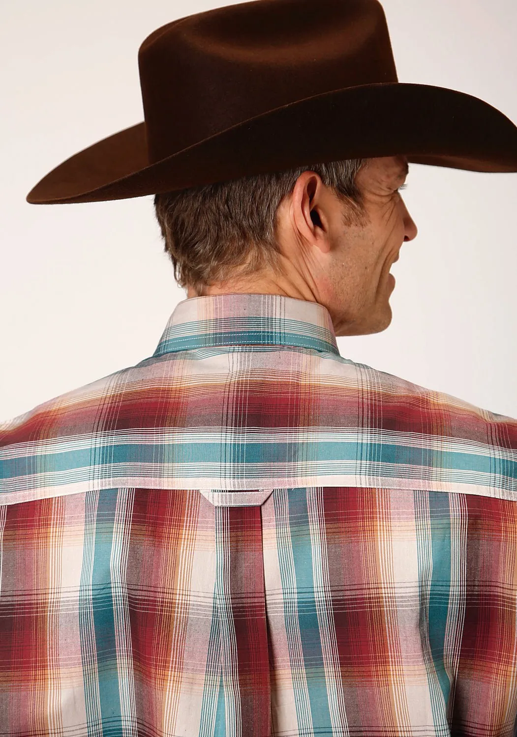 Roper Mens Brown 100% Cotton Canyon Plaid BD L/S 1 Pkt Shirt Reinforced Collar