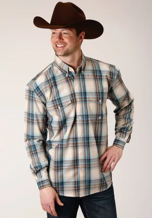 Roper Mens Brown 100% Cotton Cocoa Plaid BD L/S Button Shirt Patchwork Design Roper Mens Brown 100% Cotton Cocoa Plaid BD L/S Button Shirt Timeless Fit