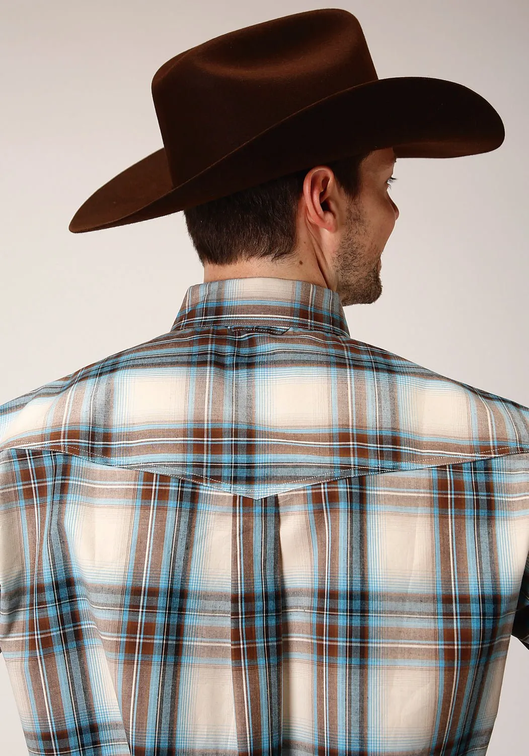 Roper Mens Brown 100% Cotton Cocoa Plaid BD L/S Button Shirt Ergonomic Sleeve Cut