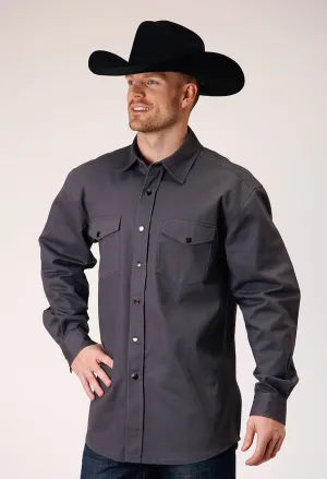 Roper Mens Brush Twill Charcoal 100% Cotton L/S Shirt Denim style Roper Mens Brush Twill Charcoal 100% Cotton L/S Shirt Tall Length